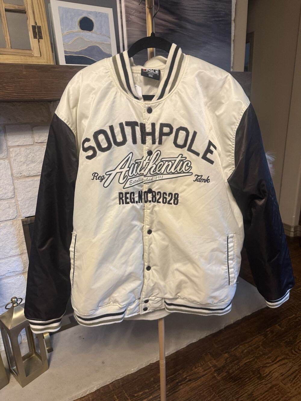 Southpole White Black Varsity Jacket Men's Size XL Logo Snap